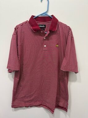 Ashworth Polo Shirt Masters Men’s Medium Red Striped Cotton Short Sleeve Golf